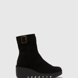 Zip Up Ankle Boots BEPP396FLY OIL SUEDE BLACK